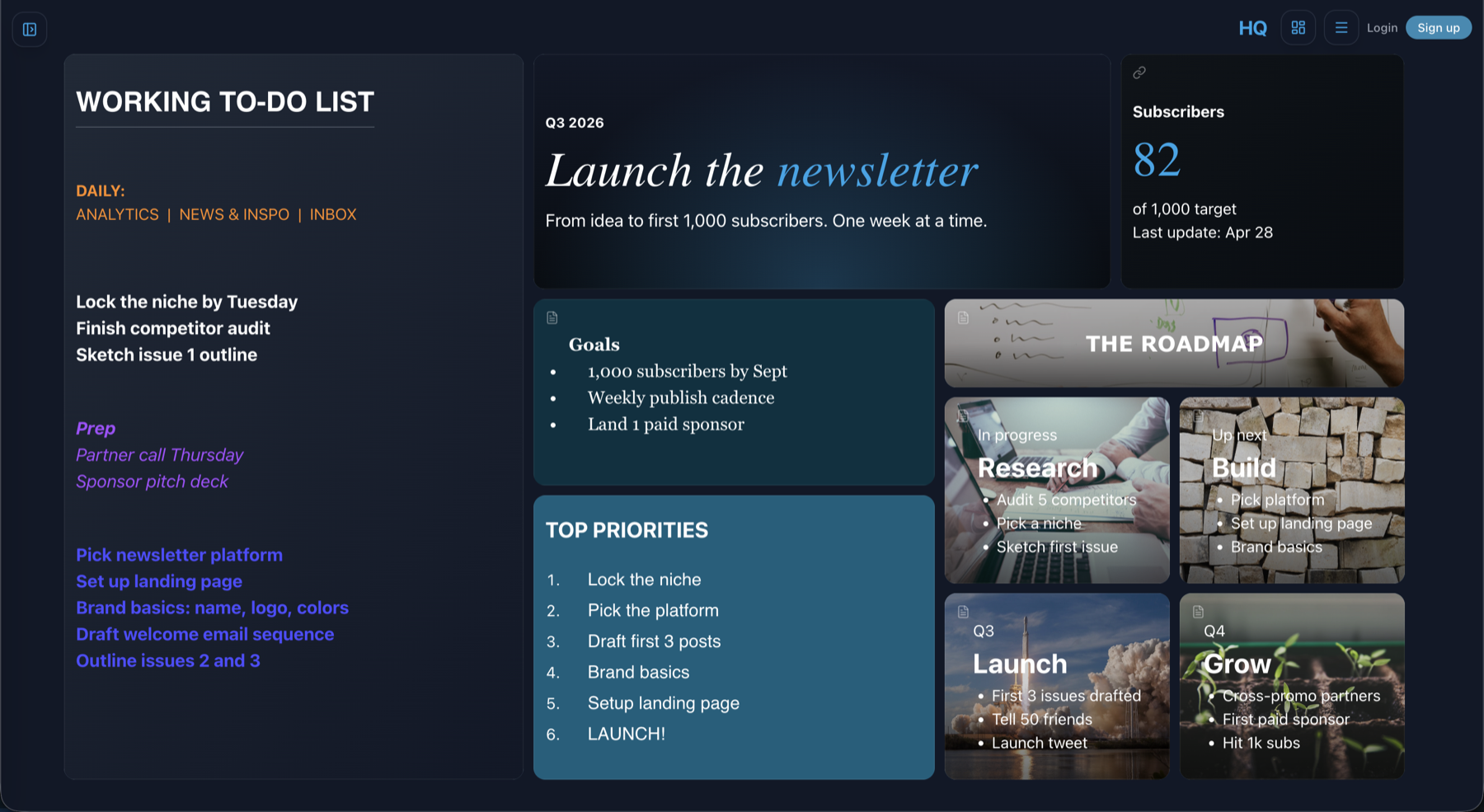 HQ Project Board — plan and launch your projects