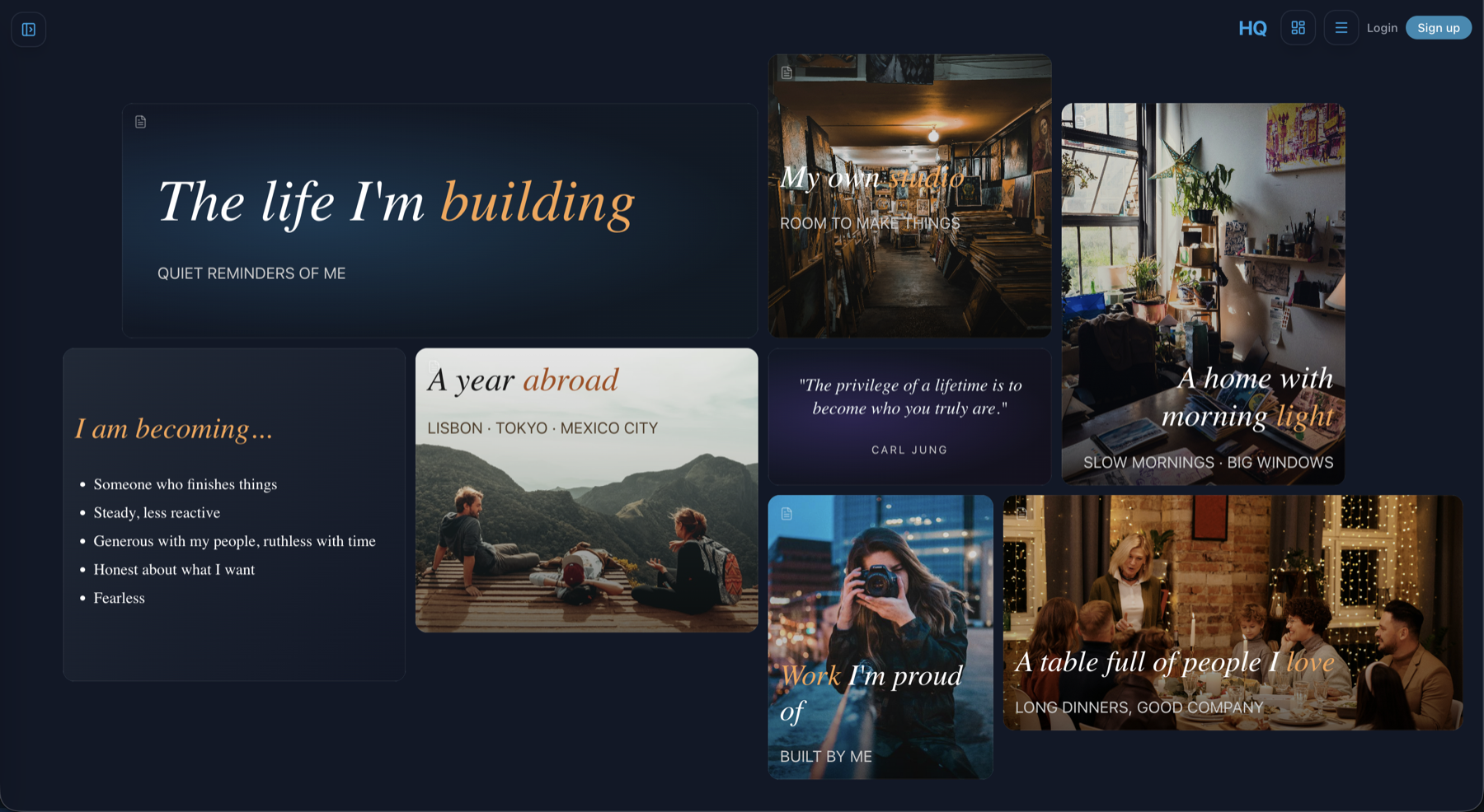 HQ Vision Board — the life you're building